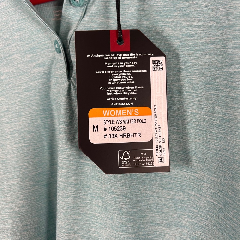 Antigua Polo Shirt Women Medium Teal NEW Scott Lake Golf Club Heathered 105239 - Picture 3 of 7